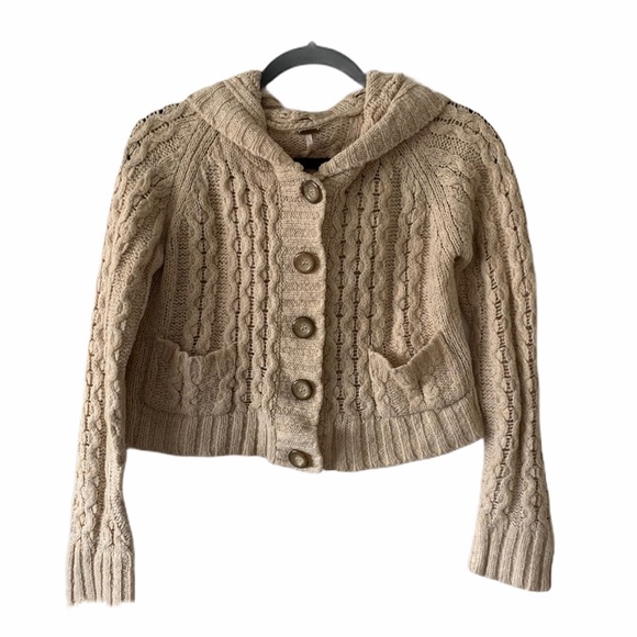 Free People Other - Free People Girls Cable Knit Button Hooded Sweater